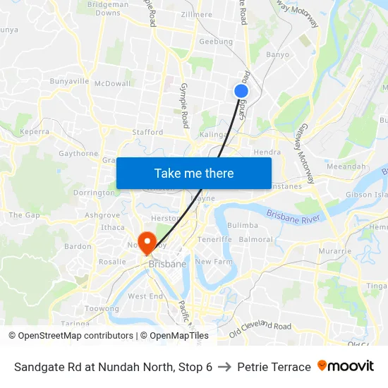 Sandgate Rd at Nundah North, Stop 6 to Petrie Terrace map
