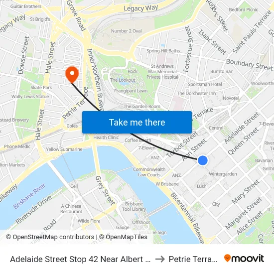 Adelaide Street Stop 42 Near Albert St to Petrie Terrace map
