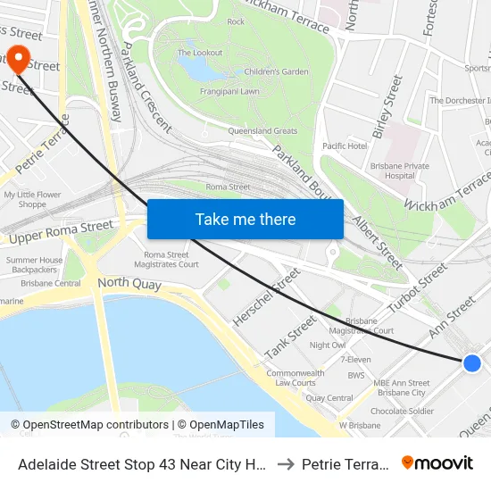 Adelaide Street Stop 43 Near City Hall to Petrie Terrace map