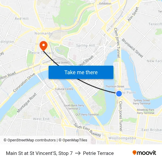 Main St at St Vincent'S, Stop 7 to Petrie Terrace map