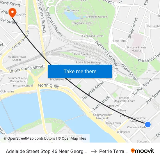 Adelaide Street Stop 46 Near George St to Petrie Terrace map