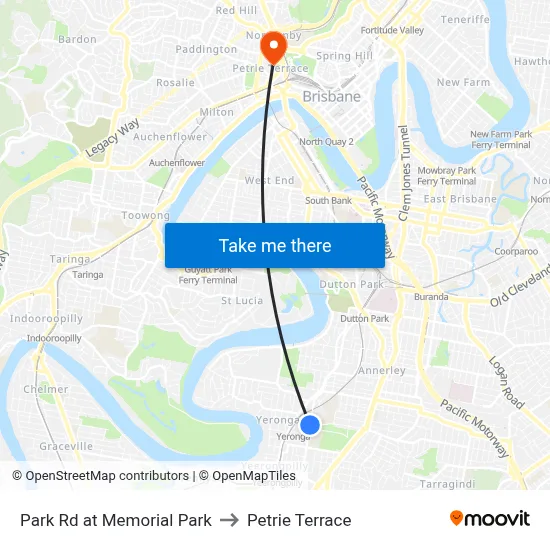 Park Rd at Memorial Park to Petrie Terrace map