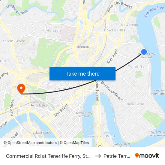 Commercial Rd at Teneriffe Ferry, Stop 16 to Petrie Terrace map
