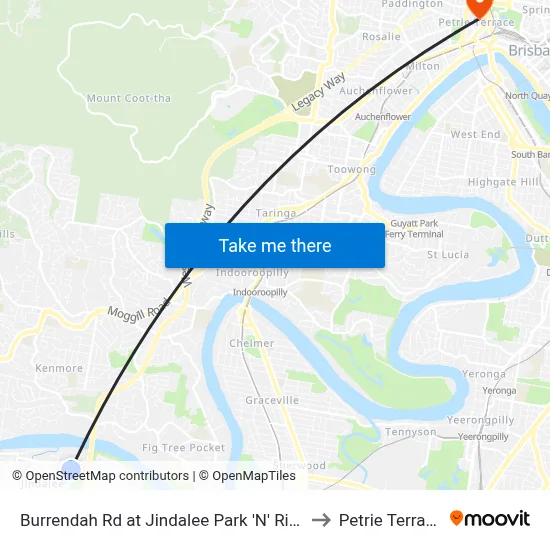 Burrendah Rd at Jindalee Park 'N' Ride to Petrie Terrace map