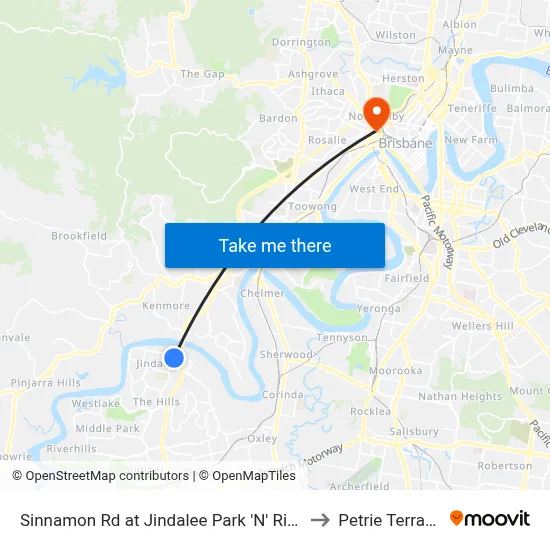 Sinnamon Rd at Jindalee Park 'N' Ride to Petrie Terrace map