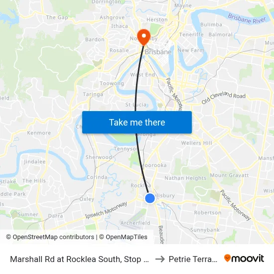 Marshall Rd at Rocklea South, Stop 41 to Petrie Terrace map