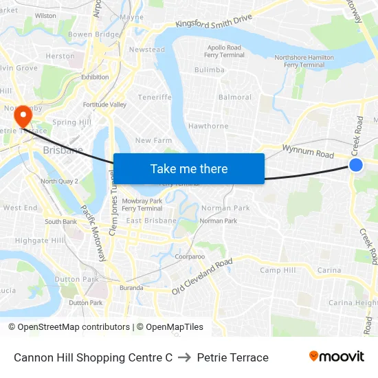 Cannon Hill Shopping Centre C to Petrie Terrace map