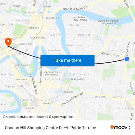 Cannon Hill Shopping Centre D to Petrie Terrace map