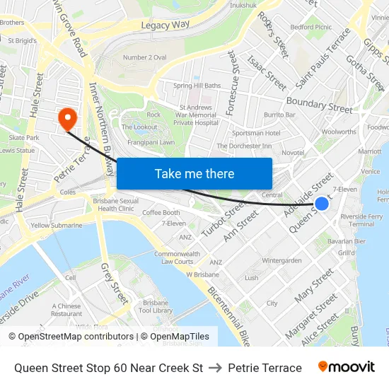 Queen Street Stop 60 Near Creek St to Petrie Terrace map
