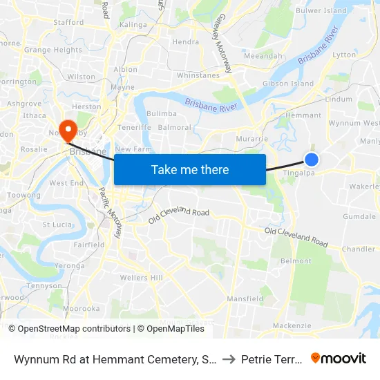 Wynnum Rd at Hemmant Cemetery, Stop 44 to Petrie Terrace map