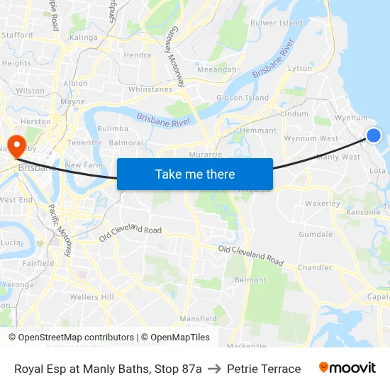 Royal Esp at Manly Baths, Stop 87a to Petrie Terrace map