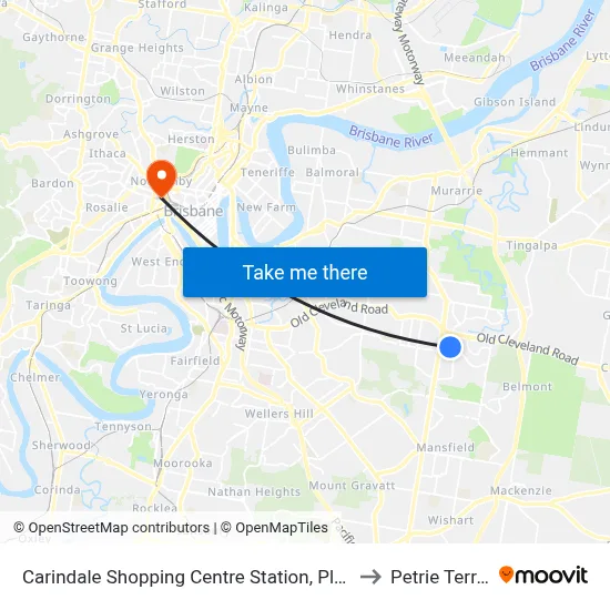 Carindale Shopping Centre Station, Platform J to Petrie Terrace map