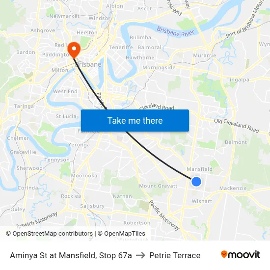 Aminya St at Mansfield, Stop 67a to Petrie Terrace map