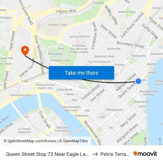 Queen Street Stop 72 Near Eagle Lane to Petrie Terrace map
