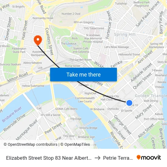 Elizabeth Street Stop 83 Near Albert St to Petrie Terrace map