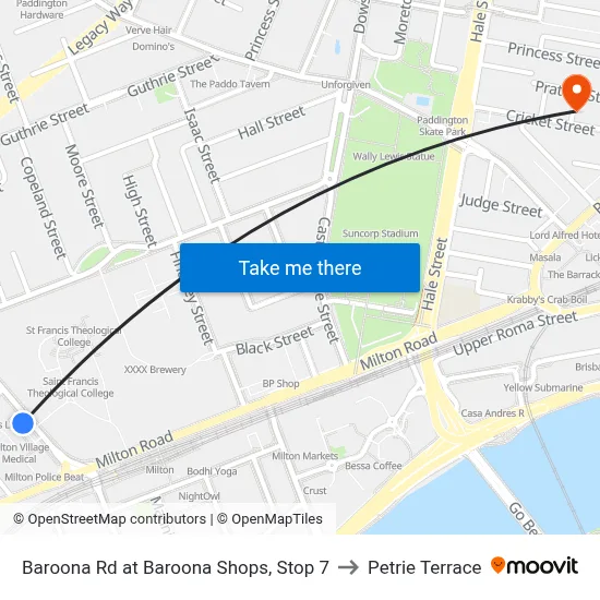 Baroona Rd at Baroona Shops, Stop 7 to Petrie Terrace map