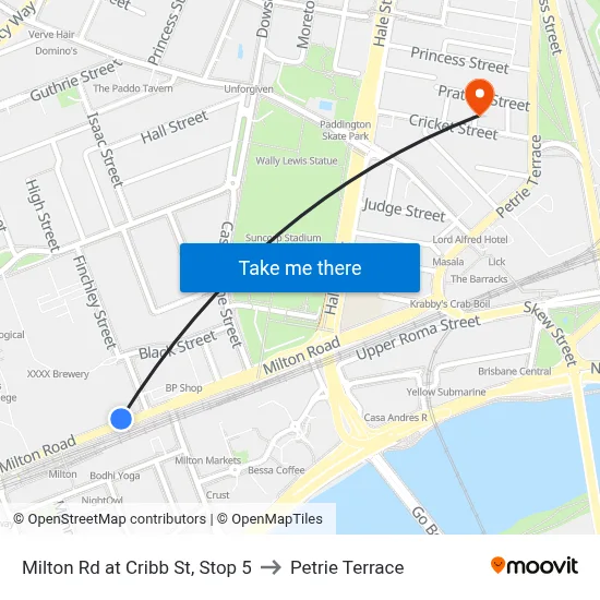Milton Rd at Cribb St, Stop 5 to Petrie Terrace map