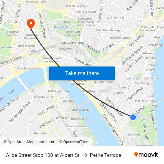 Alice Street Stop 100 at Albert St to Petrie Terrace map