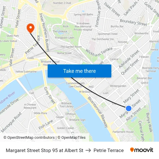 Margaret Street Stop 95 at Albert St to Petrie Terrace map
