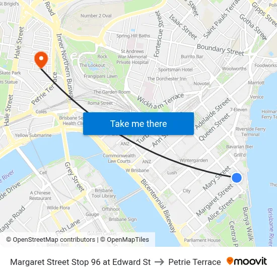 Margaret Street Stop 96 at Edward St to Petrie Terrace map