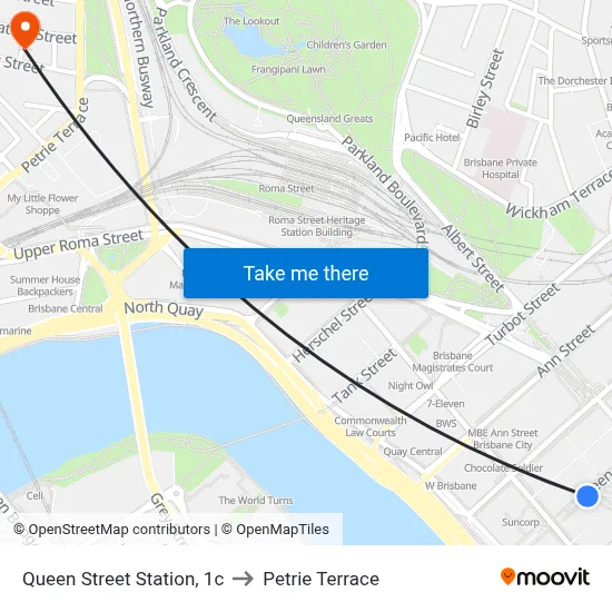 Queen Street Station, 1c to Petrie Terrace map