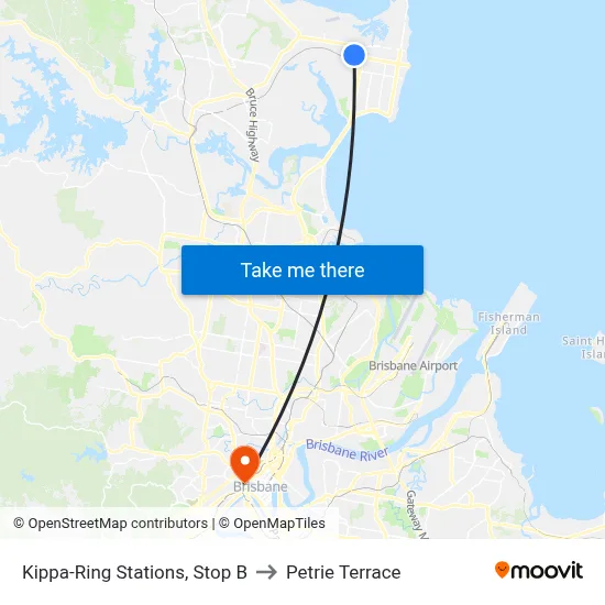 Kippa-Ring Stations, Stop B to Petrie Terrace map