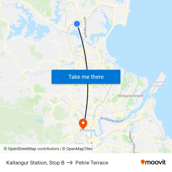 Kallangur Station, Stop B to Petrie Terrace map
