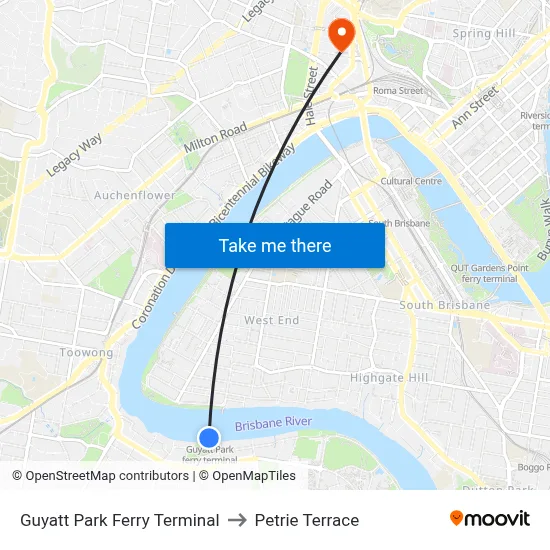 Guyatt Park Ferry Terminal to Petrie Terrace map