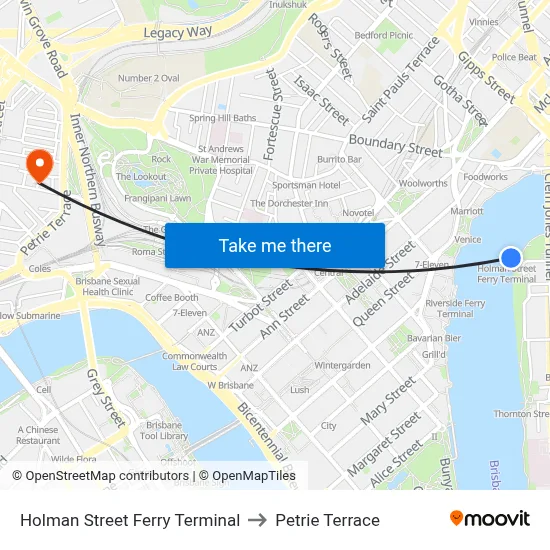 Holman Street Ferry Terminal to Petrie Terrace map