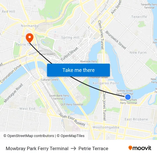 Mowbray Park Ferry Terminal to Petrie Terrace map