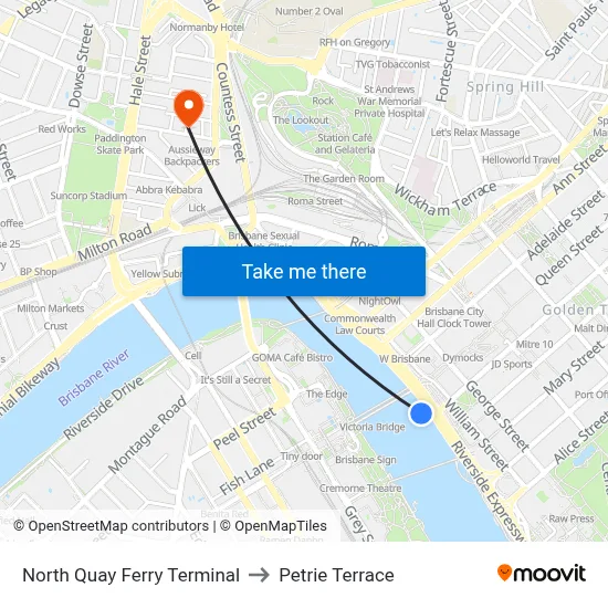 North Quay Ferry Terminal to Petrie Terrace map