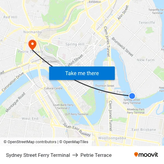 Sydney Street Ferry Terminal to Petrie Terrace map