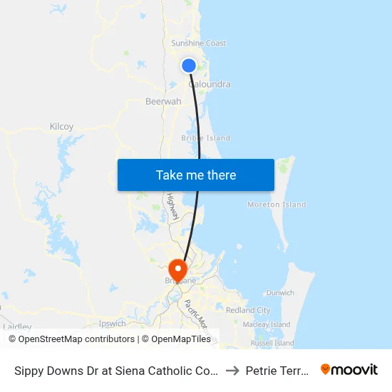 Sippy Downs Dr at Siena Catholic College to Petrie Terrace map