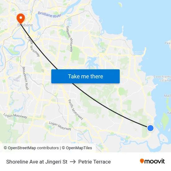 Shoreline Ave at Jingeri St to Petrie Terrace map