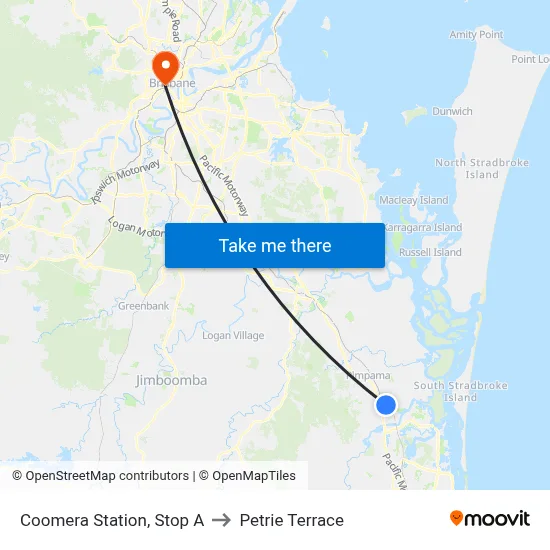 Coomera Station, Stop A to Petrie Terrace map
