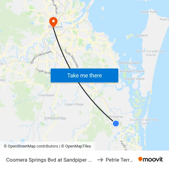 Coomera Springs Bvd at Sandpiper Court to Petrie Terrace map