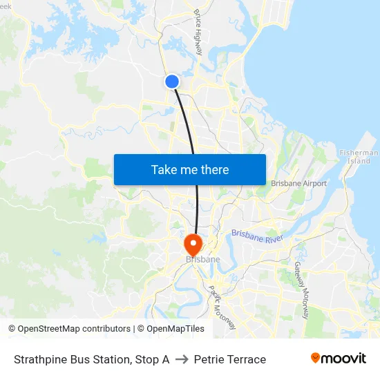Strathpine Bus Station, Stop A to Petrie Terrace map