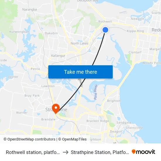 Rothwell station, platform 1 to Strathpine Station, Platform 1 map