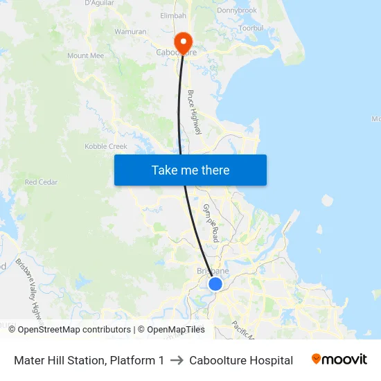 Mater Hill Station, Platform 1 to Caboolture Hospital map