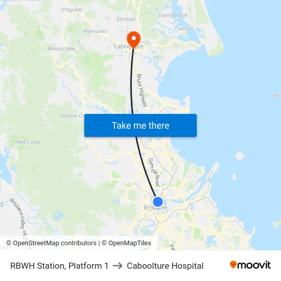 RBWH Station, Platform 1 to Caboolture Hospital map