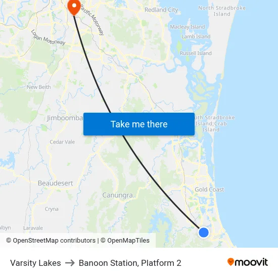 Varsity Lakes to Banoon Station, Platform 2 map
