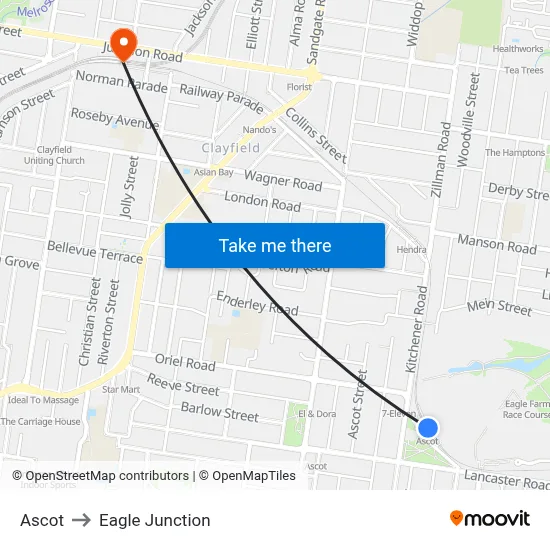 Ascot to Eagle Junction map