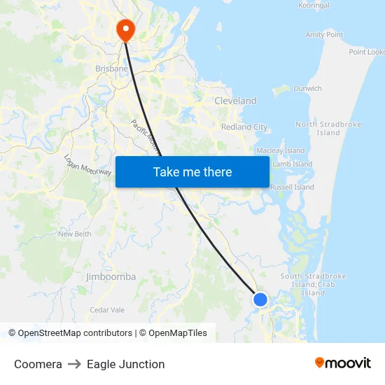 Coomera to Eagle Junction map