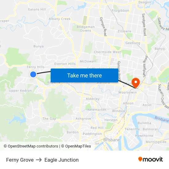 Ferny Grove to Eagle Junction map