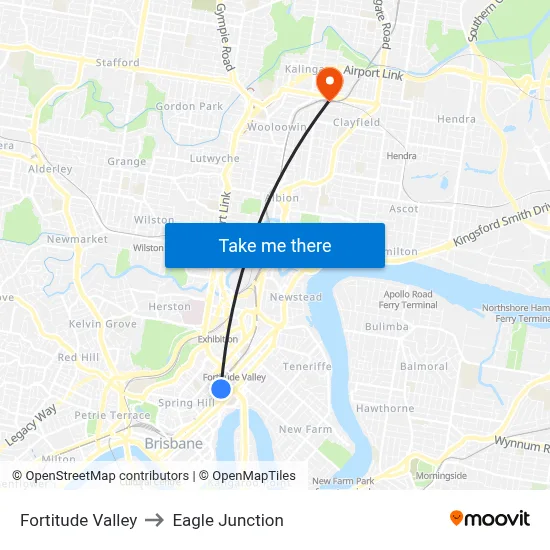 Fortitude Valley to Eagle Junction map