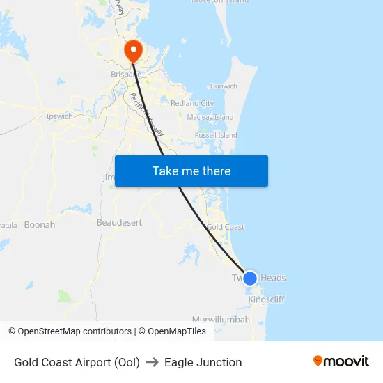 Gold Coast Airport (Ool) to Eagle Junction map