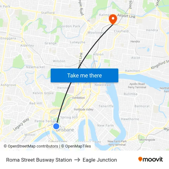 Roma Street Busway Station to Eagle Junction map