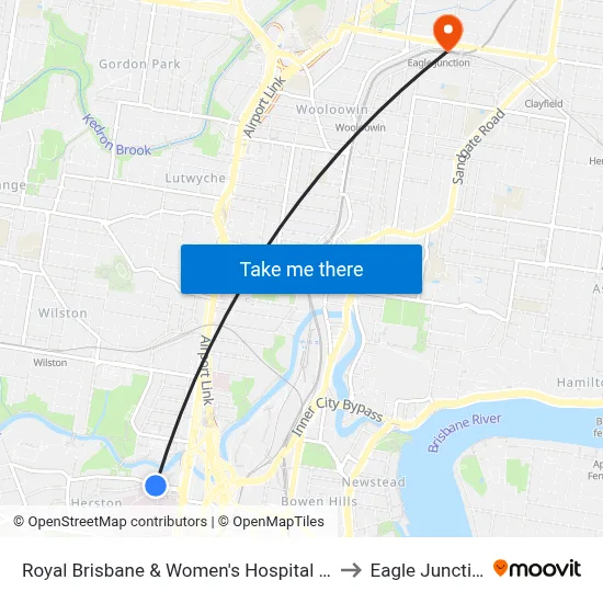 Royal Brisbane & Women's Hospital A&E to Eagle Junction map