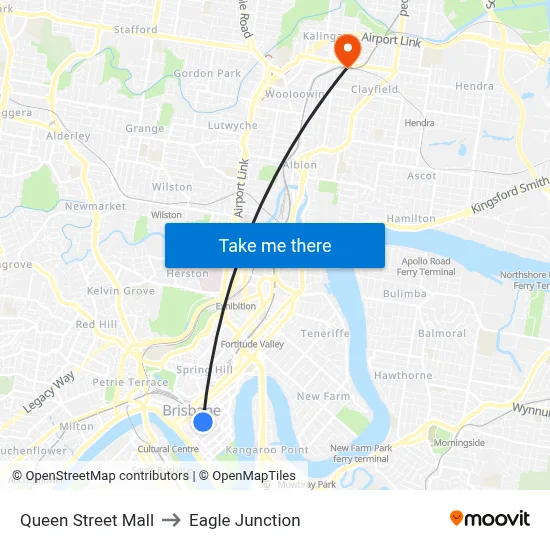 Queen Street Mall to Eagle Junction map
