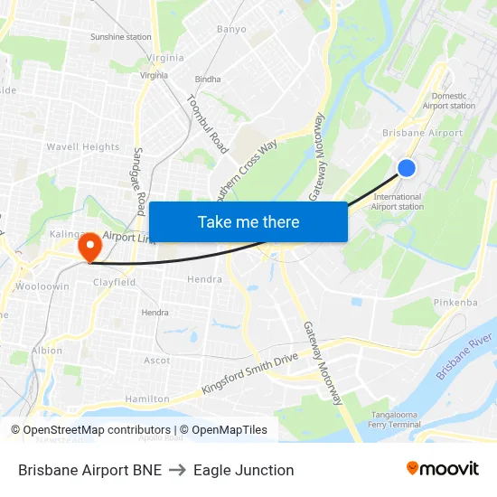 Brisbane Airport BNE to Eagle Junction map